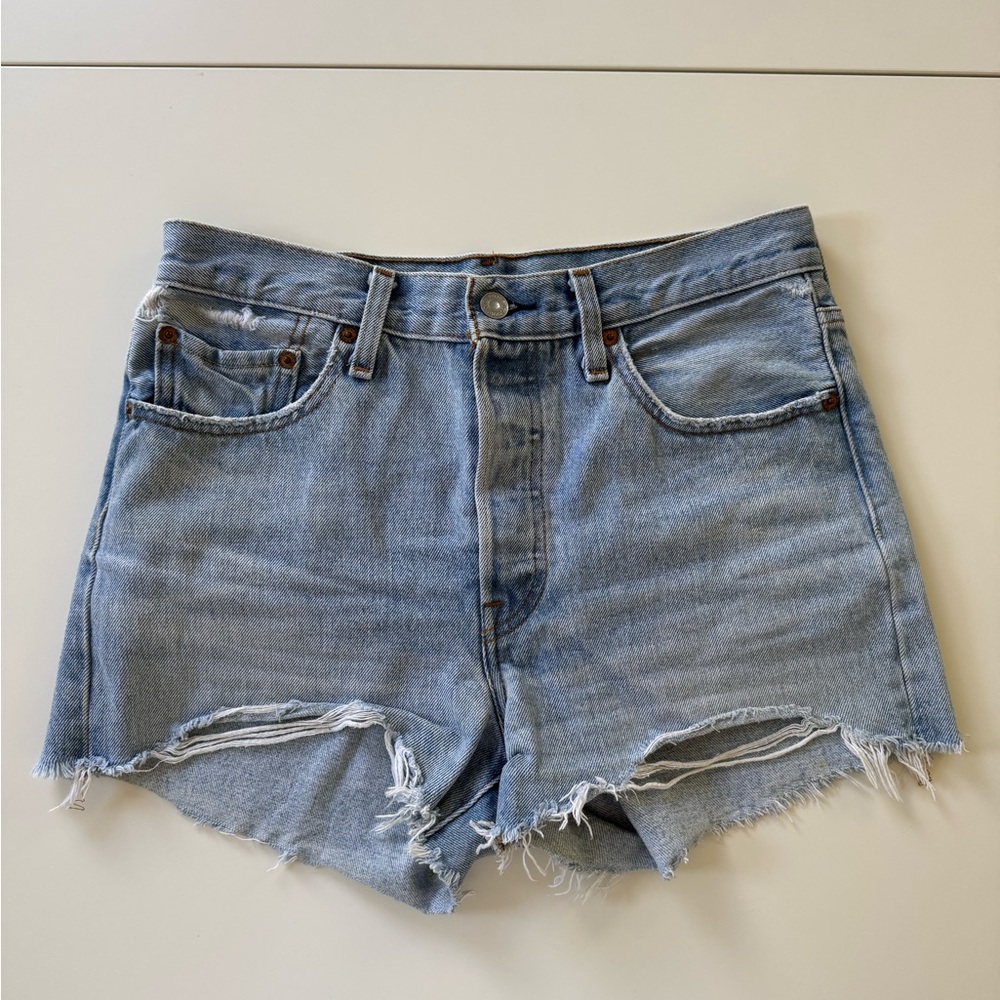 Levi's Light Blue Frayed Jean Shorts